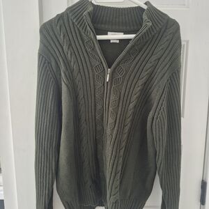 Van Heusen Olive Knit Zip-Up Sweater